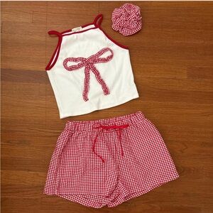 Red and White Gingham Set with Scrunchie